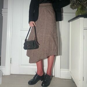 Women’s Asymmetrical Red White Black Houndstooth Skirt